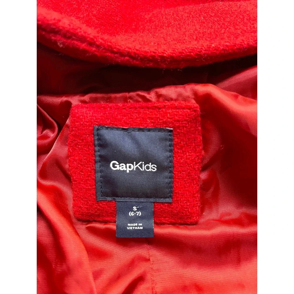 GAP Kids Red Wool Blend Hooded Duffle Coat Toggle Jacket Size S 6-7 GK98